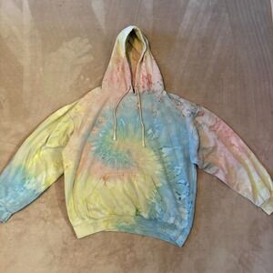 EXIST Tie Dye Hoodie Women's Large – Pastel Rainbow Spiral – Pullover Sweatshirt